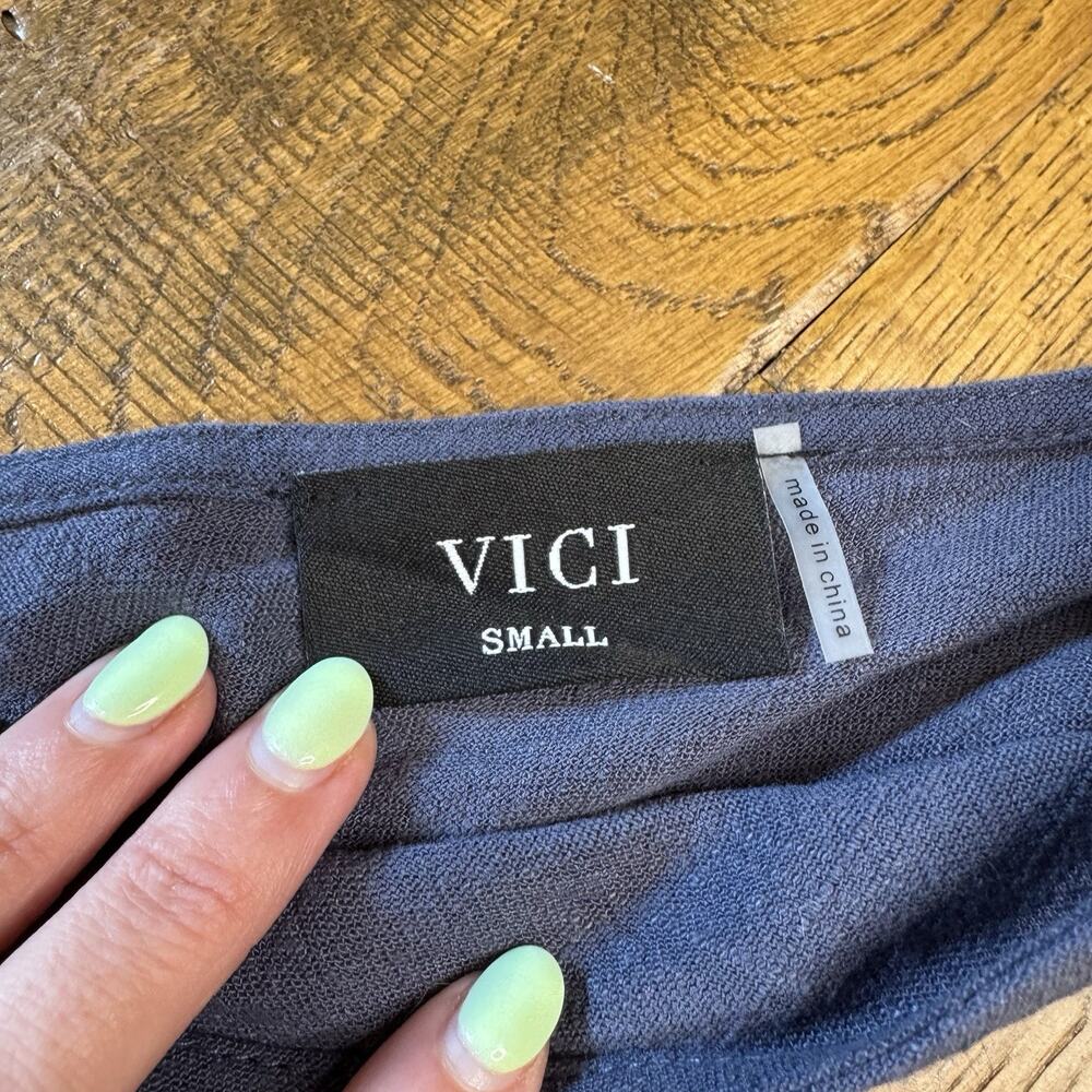 Vici Viscose Linen Blend Belted Romper Sleeveless V-neck Button Down Blue Sz S - Picture 2 of 7